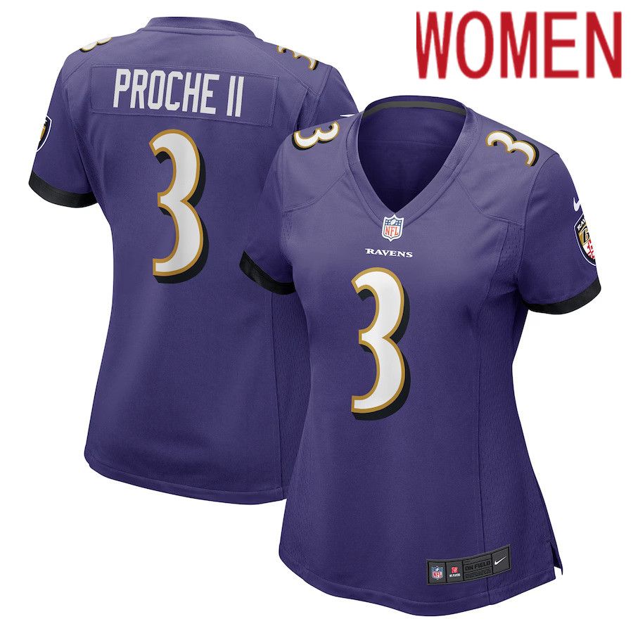 Women Baltimore Ravens 3 James Proche II Nike Purple Team Game Player NFL Jersey